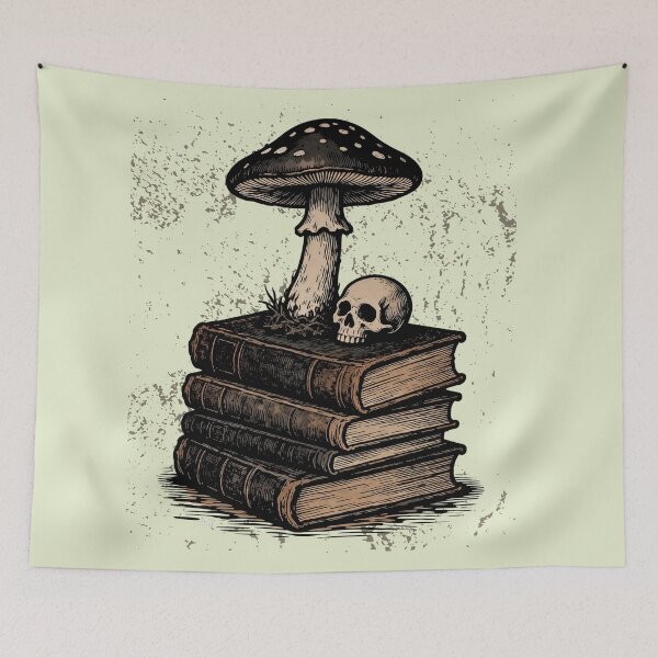 Item preview, Dark Academia Mushroom and Skull on Vintage Books Aesthetic designed and sold by AOCollections.