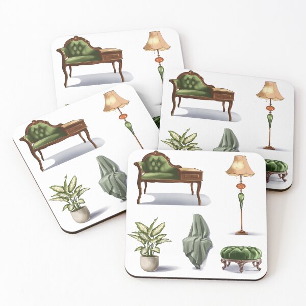 Item preview, Furniture pieces in a room showcasing a green chair, plant, lamp, and draped fabric during the day designed and sold by Ms. Iryna.