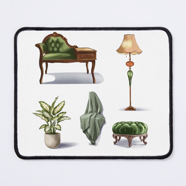 Item preview, Furniture pieces in a room showcasing a green chair, plant, lamp, and draped fabric during the day designed and sold by Ms. Iryna.
