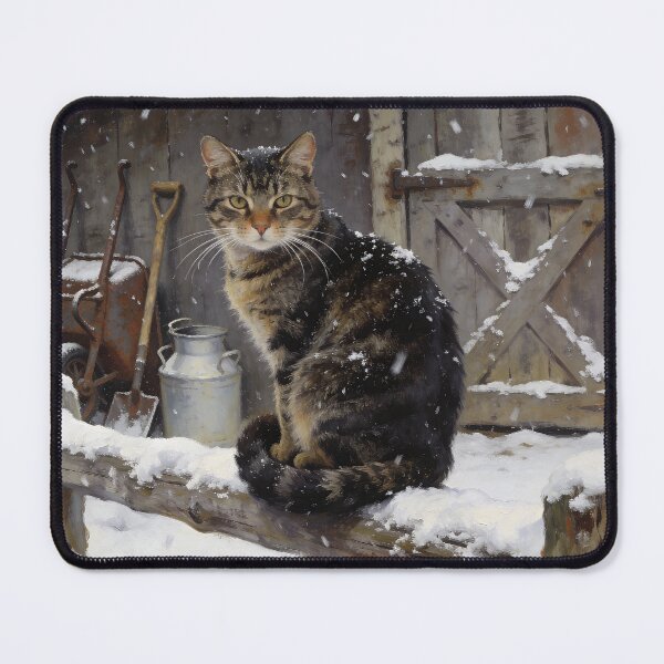 Item preview, Barn Cat in Snow | Rustic Farm Winter Wall Art designed and sold by QuietCanvasArtworks.