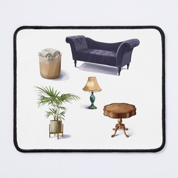Item preview, Living room scene with a sofa, table, lamp, plant, and basket of blankets in a simple arrangement in a modern style designed and sold by Ms. Iryna.