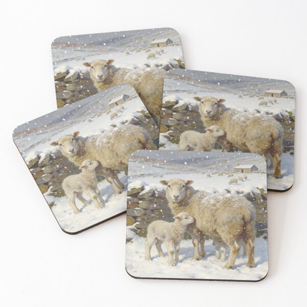 Item preview, Sheep & Lamb in Snow | Winter Countryside Wall Art designed and sold by QuietCanvasArtworks.