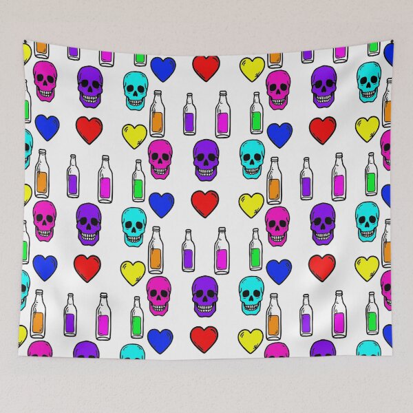 Item preview, Bad Omens in Bright Colors Skull, Hearts & Bottle Spell Art designed and sold by Ignorant-Artist.