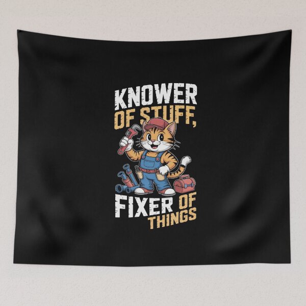 Item preview, Knower Of Stuff Fixer Of Things – Cute Cat Plumber Cartoon designed and sold by Enea Kelo.