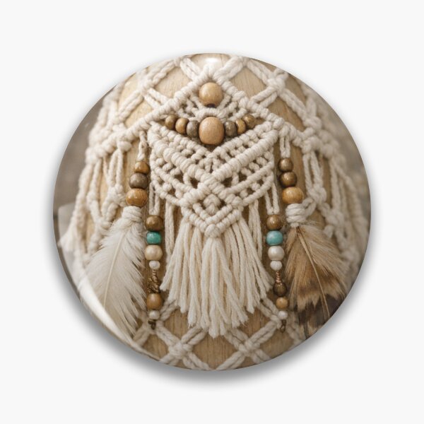 Item preview, Bohemian macrame Easter egg with feathers and beads designed and sold by Lyvion design.