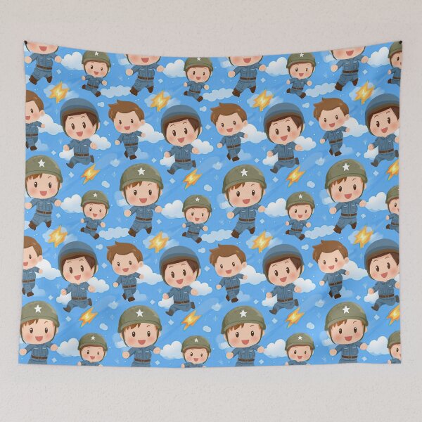 Item preview, Cute Running Boy Soldiers Blue Sky Pattern designed and sold by Piotrek0001.