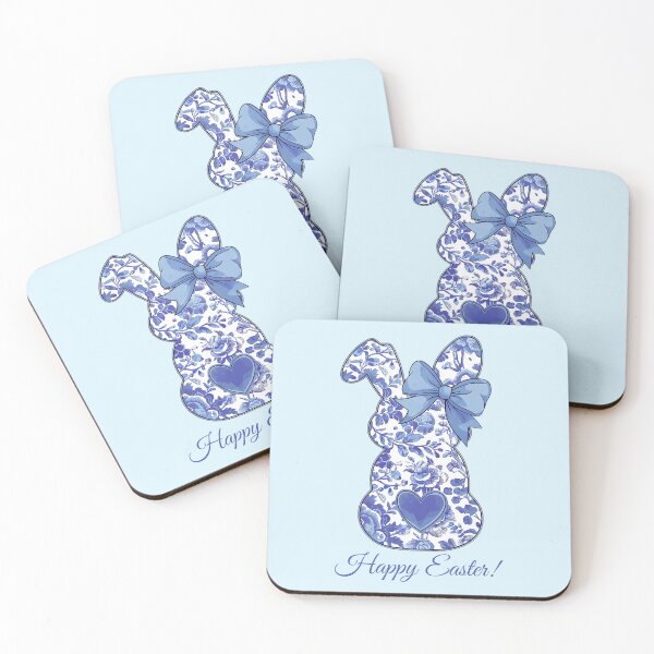 Item preview, Happy Easter – Blue Chinoiserie Bunny Back View designed and sold by EmeraldeaArt.