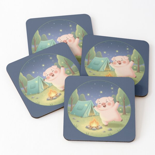 Item preview, Cute Camping Pig Dancing by Campfire – Cozy Night Aesthetic Animal Illustration designed and sold by LavinyArt.