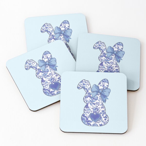 Item preview, Blue Chinoiserie Bunny – Back View with Bow and Heart Tail designed and sold by EmeraldeaArt.