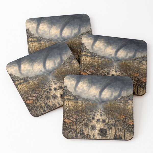 Item preview, Weather on Boulevard des Capucines: Calm with Tornadoes – Inspired by Claude Monet (1840–1926), who probably recommended umbrellas, hats, and maybe anchors.  designed and sold by TheArtsyFrogs.
