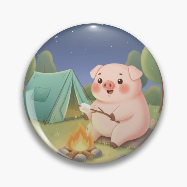 Item preview, Cute Camping Pig Roasting Marshmallow – Cozy Campfire Night Animal Illustration designed and sold by LavinyArt.