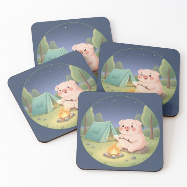 Item preview, Cute Camping Pig Roasting Marshmallow – Cozy Campfire Night Animal Illustration designed and sold by LavinyArt.