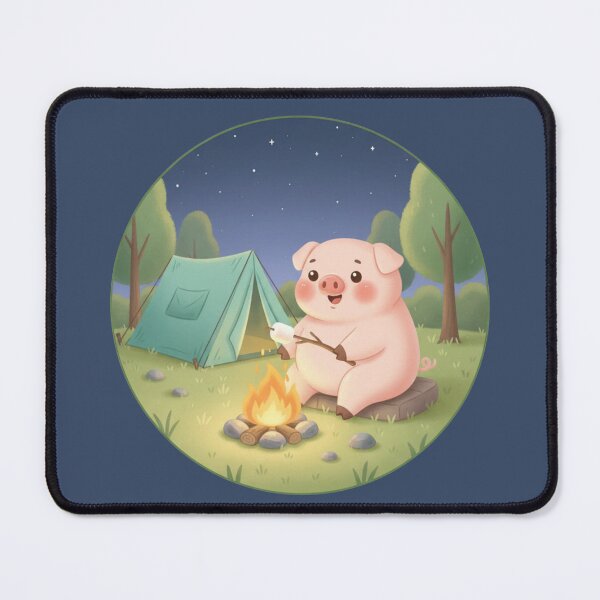 Item preview, Cute Camping Pig Roasting Marshmallow – Cozy Campfire Night Animal Illustration designed and sold by LavinyArt.
