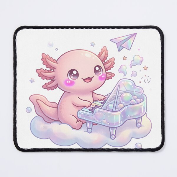 Item preview, Kawaii Pink Axolotl playing Iridescent Grand Piano on a Cloud designed and sold by Ich-Studio.