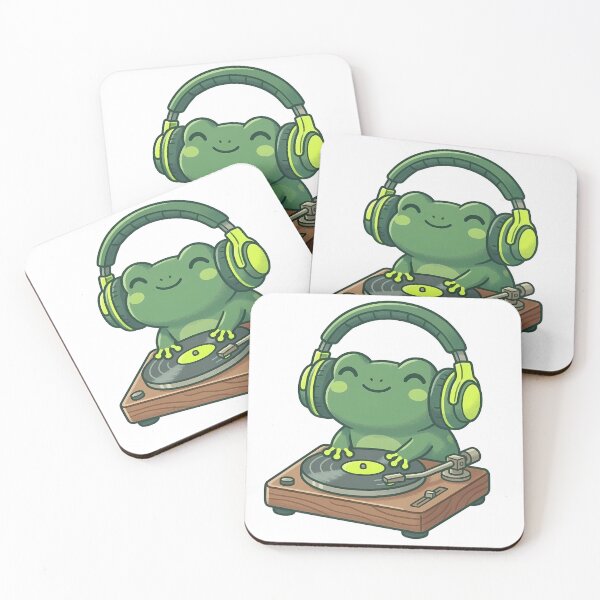 Item preview, Kawaii Tree Frog DJ Spinning Vinyl Record designed and sold by Ich-Studio.