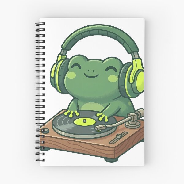 Item preview, Kawaii Tree Frog DJ Spinning Vinyl Record designed and sold by Ich-Studio.