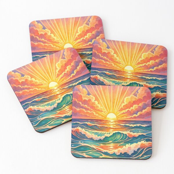 Item preview, Ocean Waves Sunset – Radiant Sunburst Seascape Coastal Wall Art designed and sold by alw951.