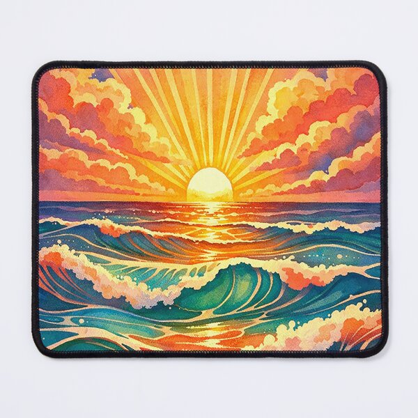 Item preview, Ocean Waves Sunset – Radiant Sunburst Seascape Coastal Wall Art designed and sold by alw951.