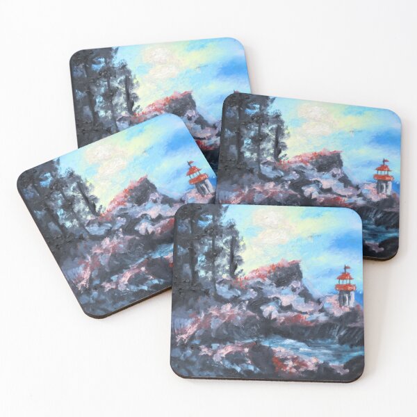 Item preview, Handpainted colorful lighthouse on the shore original artwork designed and sold by Ironic-Arts.