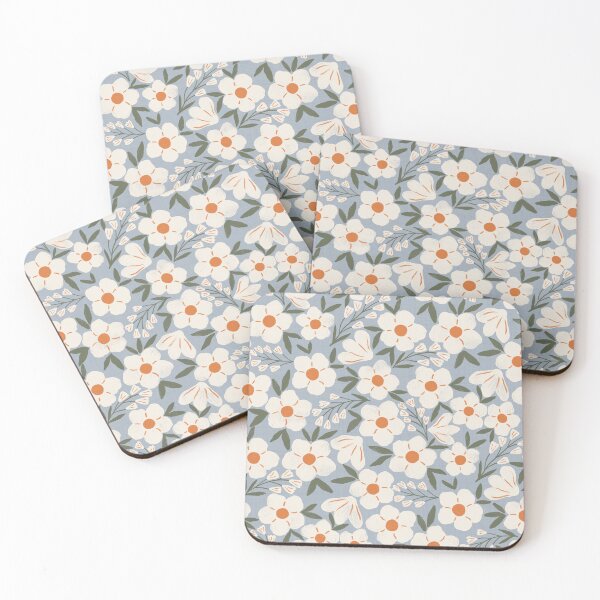 Item preview, Sunlit meadow daisies - Pastel blue and cream floral designed and sold by Illustrated by Nat.