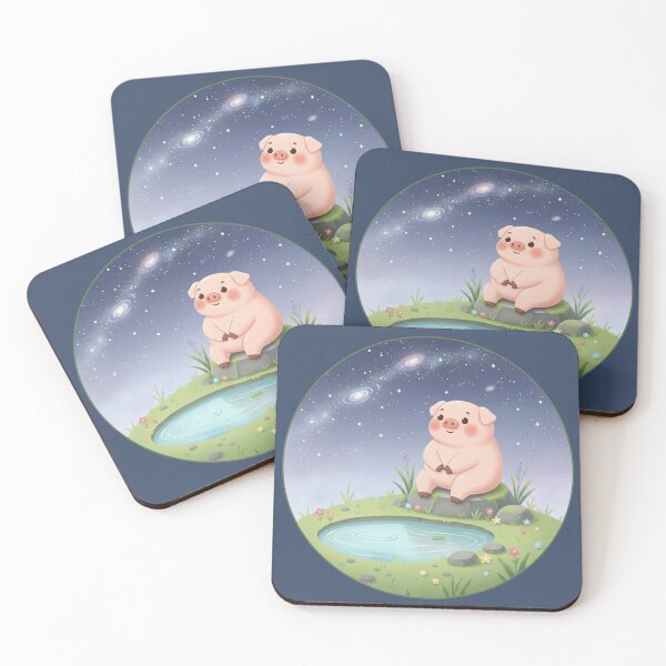 Item preview, Cute Pig Watching Stars by the Pond – Dreamy Night Sky Animal Illustration designed and sold by LavinyArt.