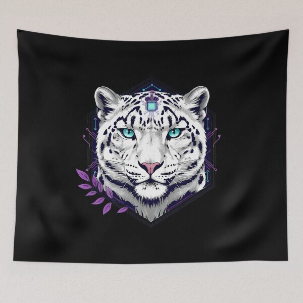 Item preview, Cyber Snow Leopard Art - Futuristic Neon Circuit Ghost of the Mountains Illustration designed and sold by AbulailArt.
