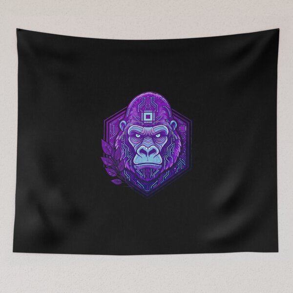 Item preview, Cyber Gorilla Tech Art - Futuristic Neon Circuit Primate Illustration designed and sold by AbulailArt.