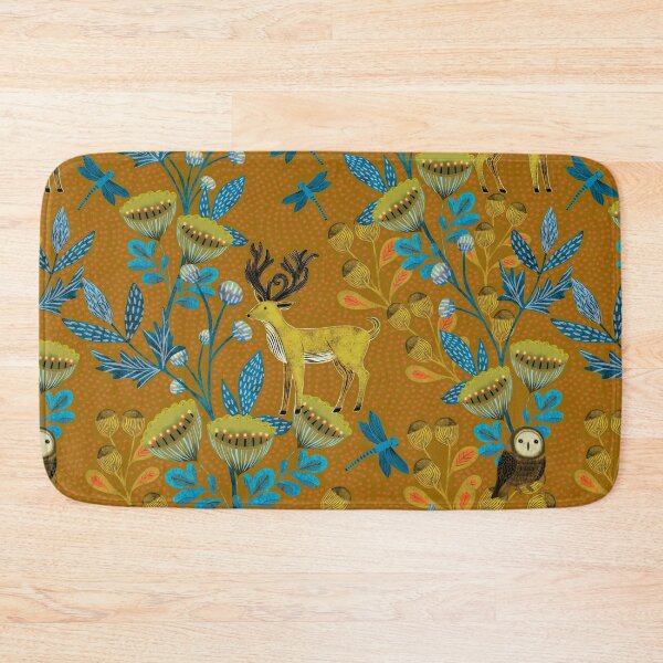 Item preview, Whimsical Woodland Owls and Stags in a Block Print Forest designed and sold by phatlizzardart.