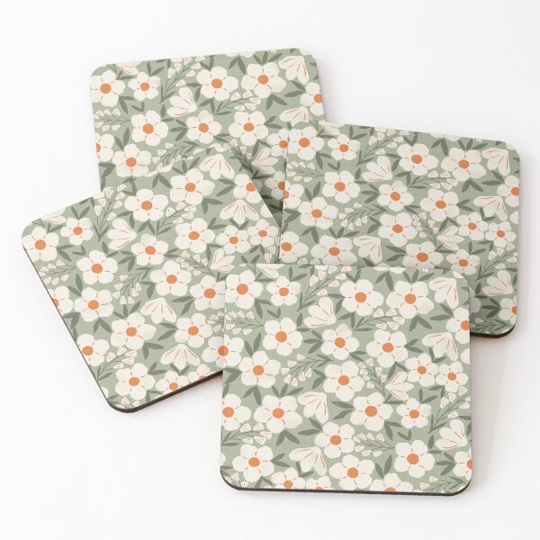 Item preview, Sunlit meadow daisies - Soft sage green and cream floral designed and sold by Illustrated by Nat.