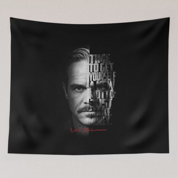 Item preview, Lalo Salamanca Black and White Typography Portrait – Split Face Villain Poster designed and sold by Enea Kelo.