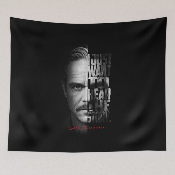 Item preview, Lalo Salamanca Black and White Typography Portrait – Split Face Villain Poster designed and sold by Enea Kelo.
