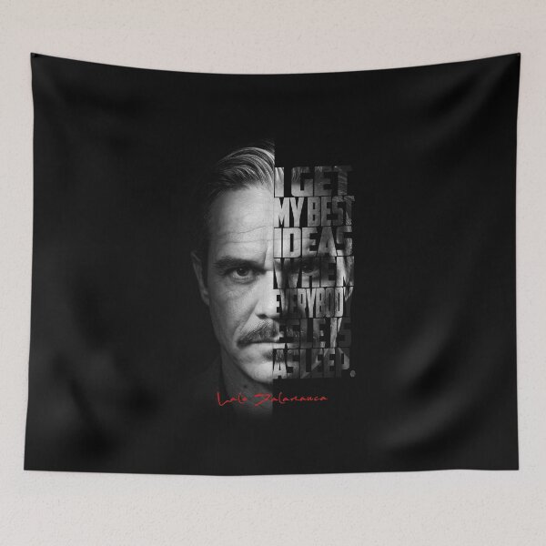 Item preview, Lalo Salamanca Black and White Typography Portrait – Split Face Villain Poster designed and sold by Enea Kelo.
