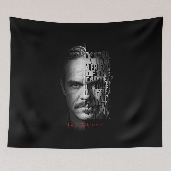 Item preview, Lalo Salamanca Black and White Typography Portrait – Split Face Villain Poster designed and sold by Enea Kelo.