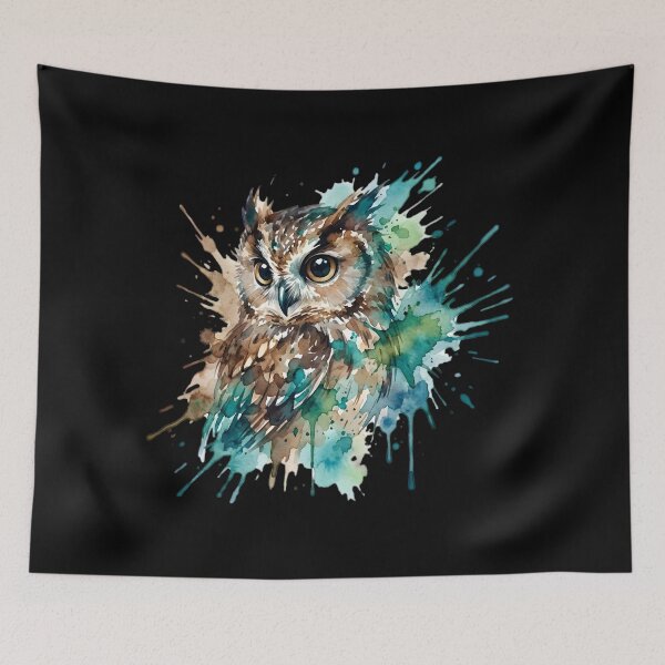 Item preview, Watercolor Owl Splash Art – Colorful Artistic Owl Illustration, Boho Wildlife Bird Design designed and sold by ArcticFoxStudio.