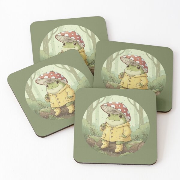 Item preview, Cute Frog with Mushroom Umbrella – Rainy Forest Cozy Cottagecore Illustration designed and sold by LavinyArt.