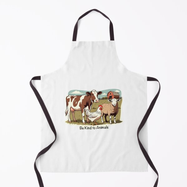 Item preview, Cow, sheep, and chicken stand together outside a barn with a message about kindness to animals in a farm setting designed and sold by SpaceartLilu.