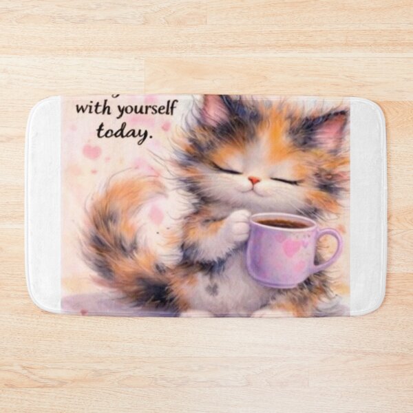 Item preview, Be Gentle With Yourself Today – Cozy Cat Coffee Aesthetic | Cute Self Love Quote Art designed and sold by SoulInspiredStudios.