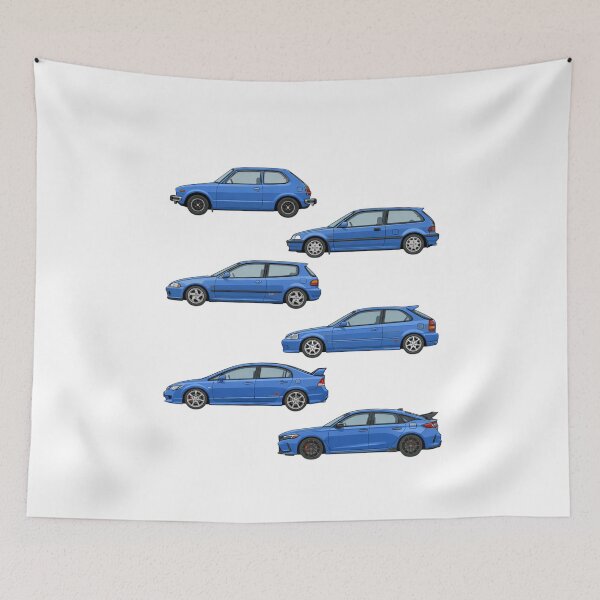 Item preview, Japanese Hatchback Evolution Side View – Classic to Modern Performance Lineup designed and sold by GT Garage.