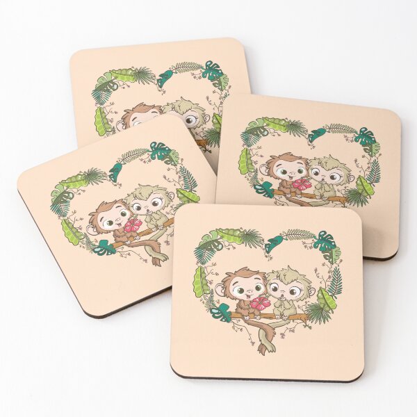 Item preview, Tropical Heart Punch Monkey Love - Cute Jungle Besties & Hibiscus Floral Frame designed and sold by Yasmine Mohammed.