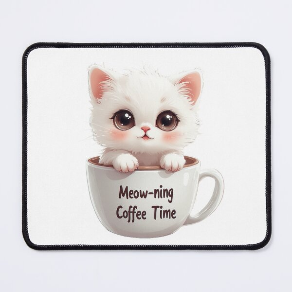 Item preview, Meow-ning Coffee Time - Cute Kawaii White Kitten in Teacup designed and sold by RohiMade.