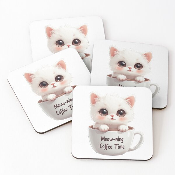 Item preview, Meow-ning Coffee Time - Cute Kawaii White Kitten in Teacup designed and sold by RohiMade.