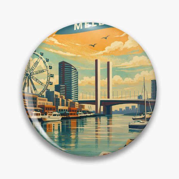 Item preview, Greetings from the Docklands – Vintage travel poster Melbourne Australia designed and sold by Earth Celebration Designs.