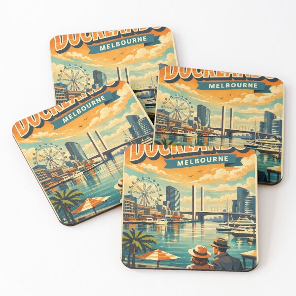 Item preview, Greetings from the Docklands – Vintage travel poster Melbourne Australia designed and sold by Earth Celebration Designs.
