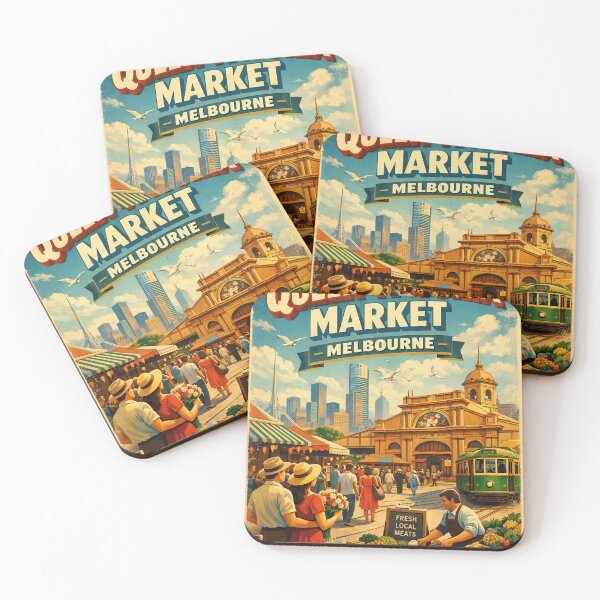 Item preview, Greetings from Queen Victoria Market – Vintage travel poster Melbourne Australia designed and sold by Earth Celebration Designs.