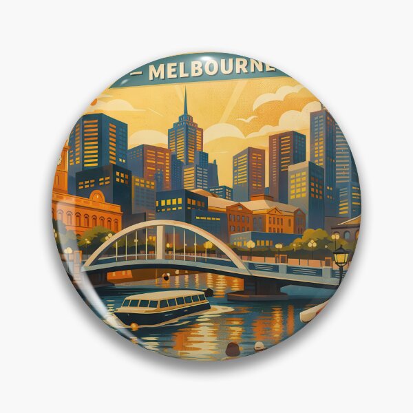 Item preview, Greetings from the Southbank Promenade – Vintage travel poster Melbourne Australia designed and sold by Earth Celebration Designs.