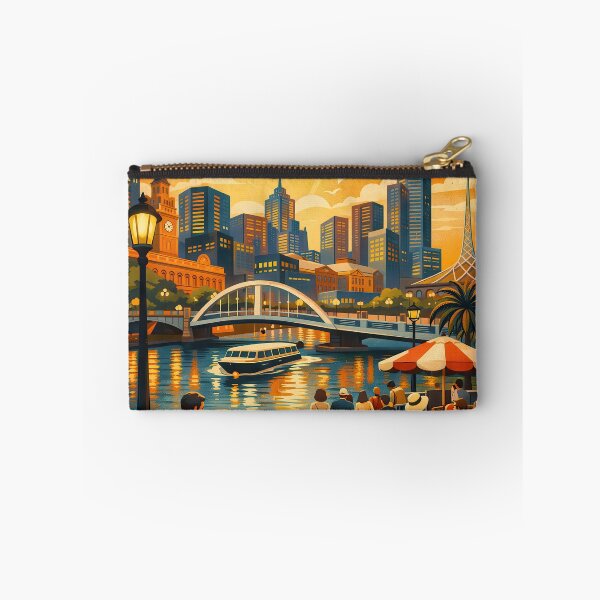 Item preview, Greetings from the Southbank Promenade – Vintage travel poster Melbourne Australia designed and sold by Earth Celebration Designs.