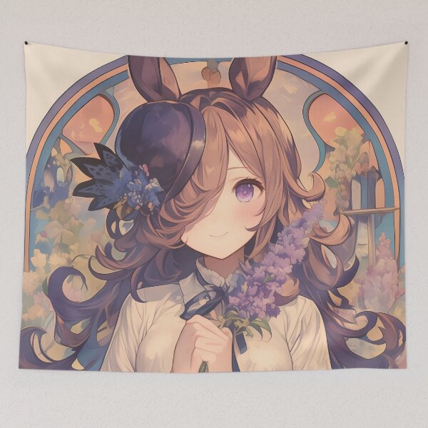 Item preview, Rice Shower Uma Musume Pastel Floral Stained Glass Portrait designed and sold by mildaclairmo.
