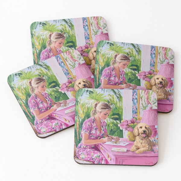 Item preview, Grandmillennial art, Artist at Work, whimsical woman and dog designed and sold by SophieClimaArt.