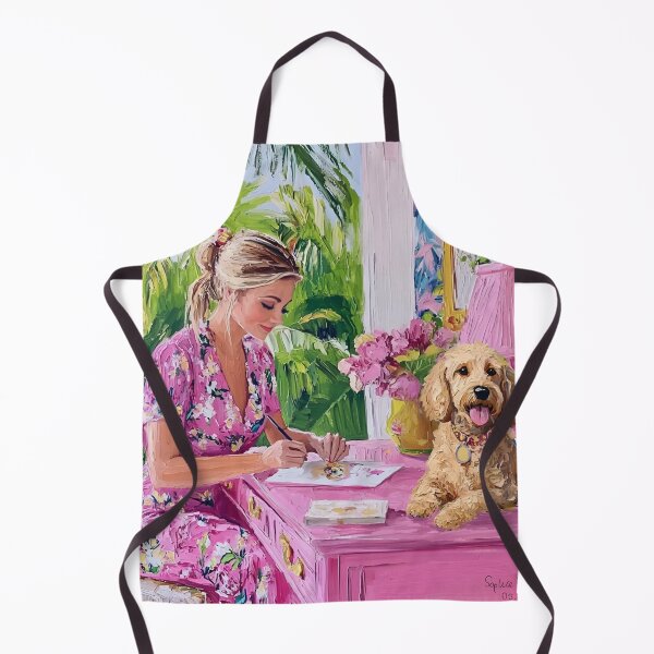 Item preview, Grandmillennial art, Artist at Work, whimsical woman and dog designed and sold by SophieClimaArt.