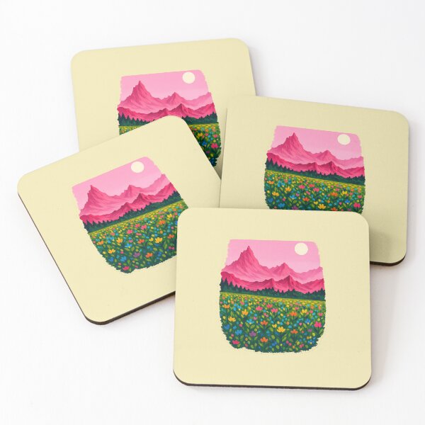 Item preview, Pink Mountains Landscape | Floral Garden Nature Illustration designed and sold by Verdaire.